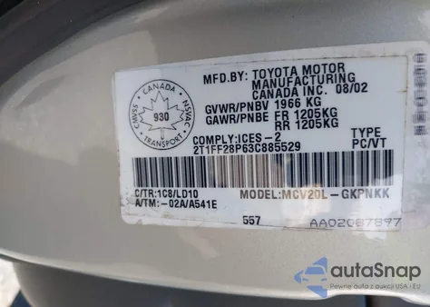 2003 Toyota Camry Solara Sle V6 from USA, damaged, VIN 2T1FF28P63C885529